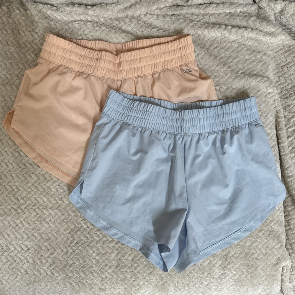 DSG Tan and Blue Athletic Shorts Elastic Waistband Relaxed Fit